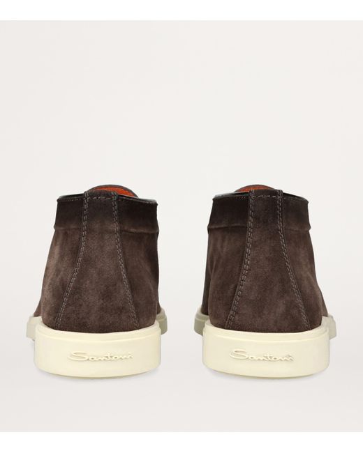 Santoni Brown Suede Detroit High-Top Loafers for men