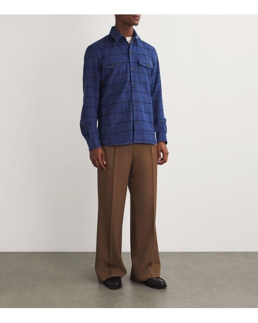 Isaia Blue Wool-Cashmere Overshirt for men