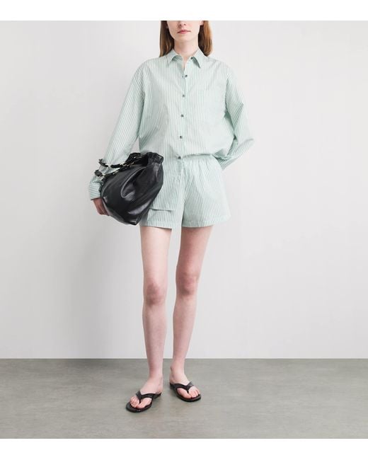 Leset Blue Cotton-Blend Stripe Yoshi Shorts
