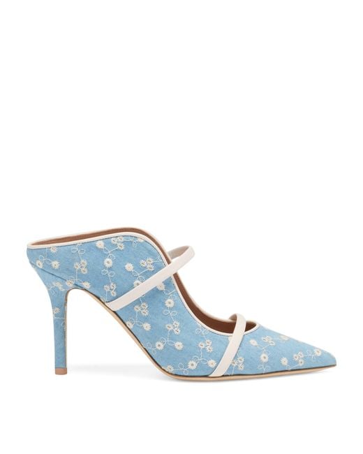 Malone Souliers Blue Denim Floral Maureen Heeled Mules 85