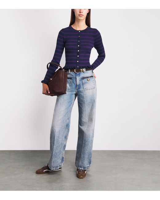 Sandro Blue Knitted Stripe Cardigan