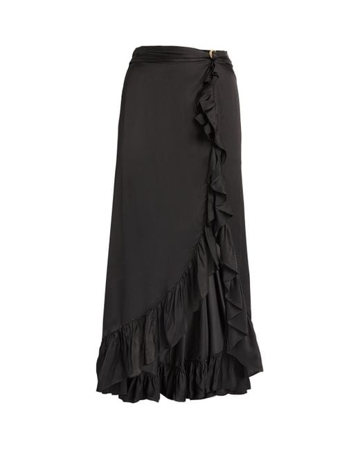 Maje Black Frilled Wrap Skirt