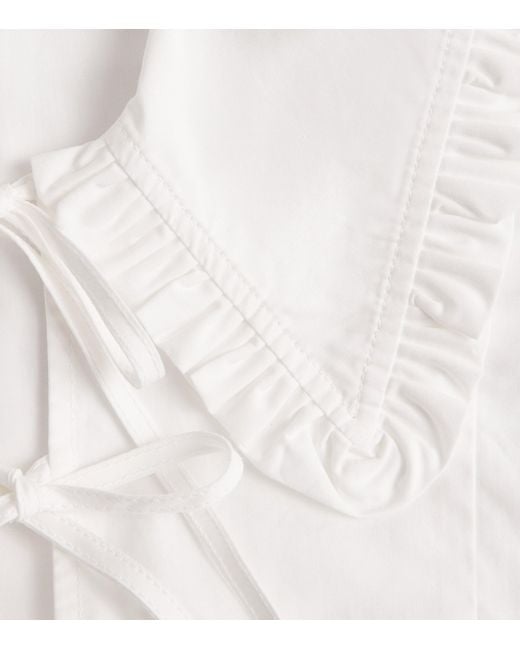 Ganni White Cotton Bow-Detail Peplum Blouse