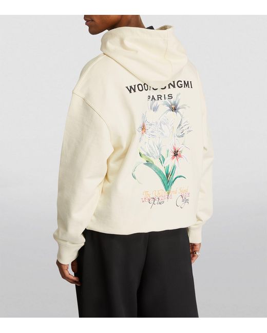 Wooyoungmi White Cotton Floral Logo Hoodie for men