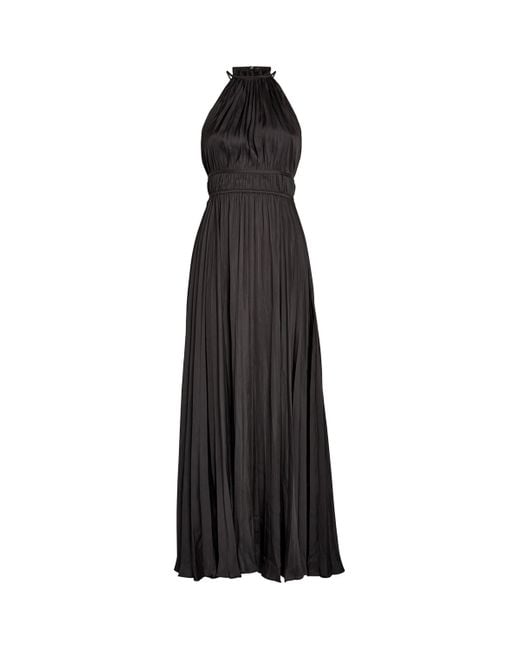 Maje Black Satin Pleated Maxi Dress