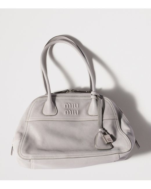 Miu Miu Gray Large Nappa Leather Vivant Top-Handle Bag