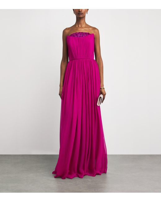 Pamella Roland Pink Silk Chiffon Embellished Gown