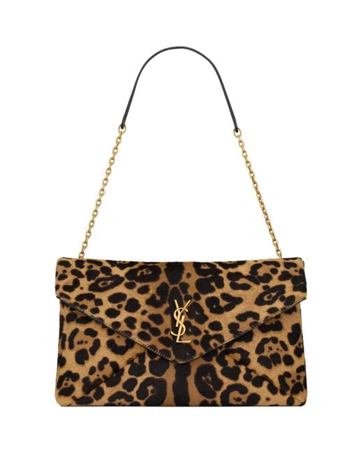 Saint Laurent Metallic Cassandre Envelope Leopard Chain Wallet
