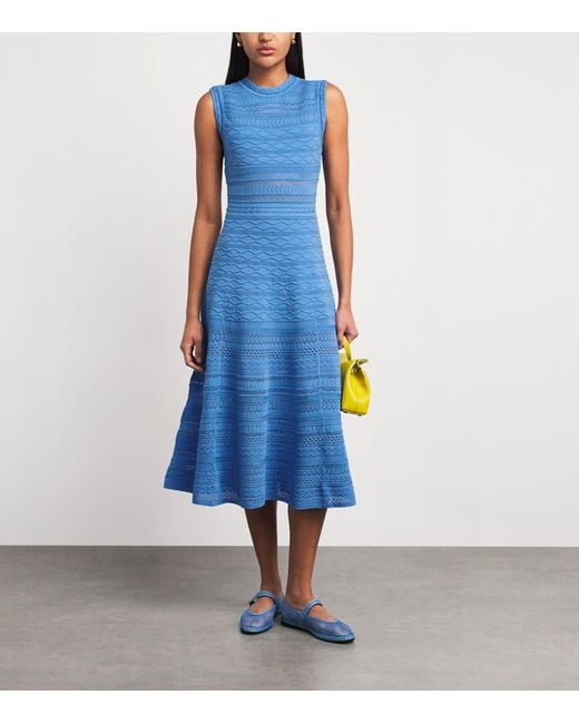 Maje Blue Pointelle-Knit Midi Dress