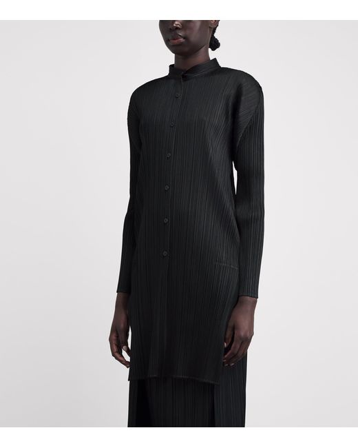 Pleats Please Issey Miyake Black Pleated Stand Collar Shirt