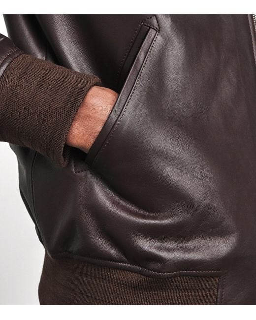 Paul Smith Brown Leather Bomber Jacket for men