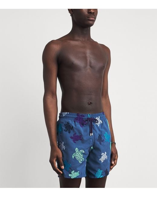 Vilebrequin Blue Embroidered Turtle Swim Shorts for men