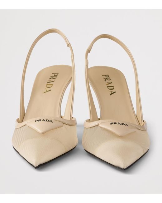 Prada Metallic Leather-Mesh Slingback Pumps 75