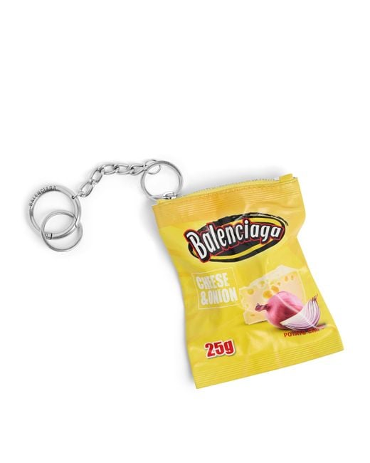 Balenciaga Yellow Calf Leather Chips Keyring