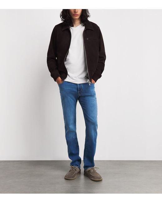 Jacob Cohen Blue Crocodile Leather Patch Straight Jeans for men