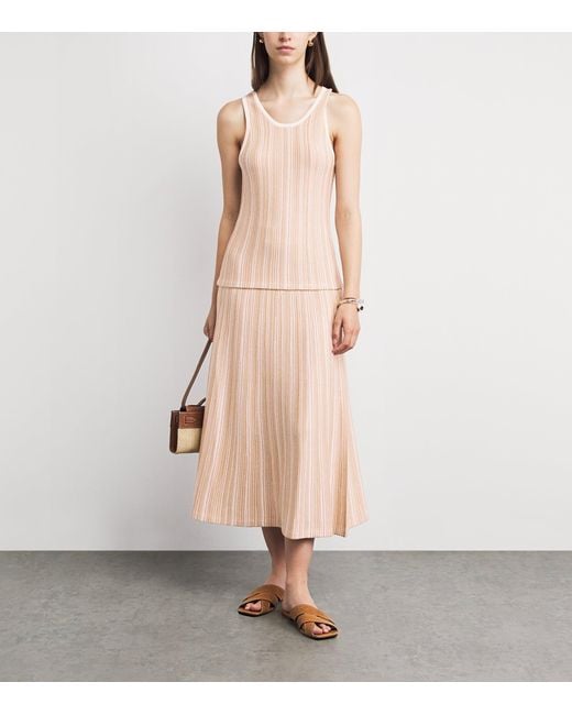 Soft Goat Pink Silk-Cashmere Stripe Midi Skirt