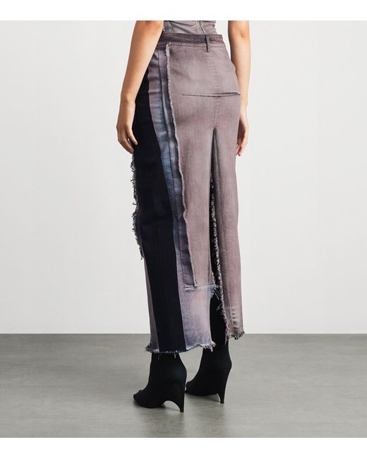 Rick Owens Gray Distressed Denim Midi Skirt