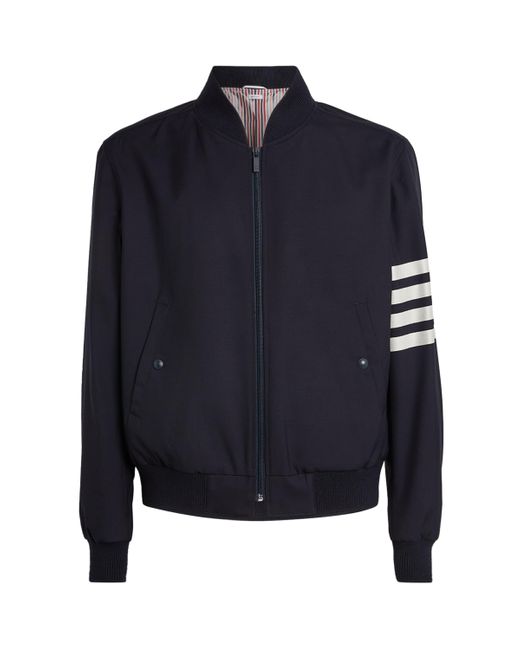 Thom Browne Blue Wool 4-Bar Stripe Bomber Jacket for men