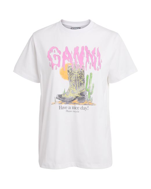 Ganni White Organic Cotton Cowboy Boot T-Shirt