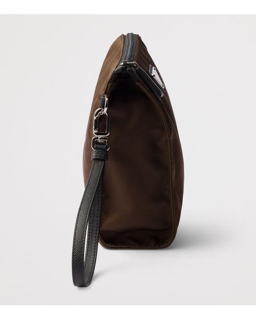 Prada Black Re-Nylon And Leather Pouch for men