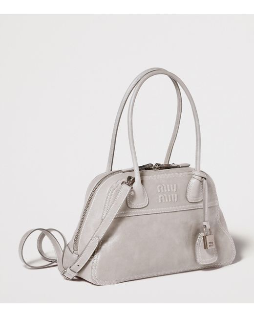 Miu Miu Gray Large Nappa Leather Vivant Top-Handle Bag