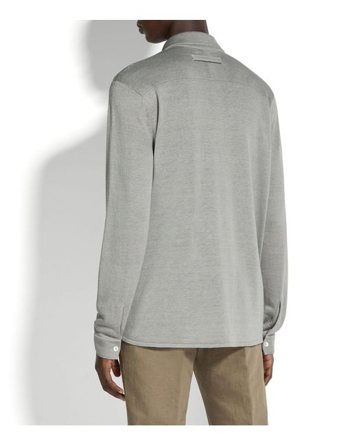 Zegna Gray Linen-mulberry Silk Polo Shirt for men