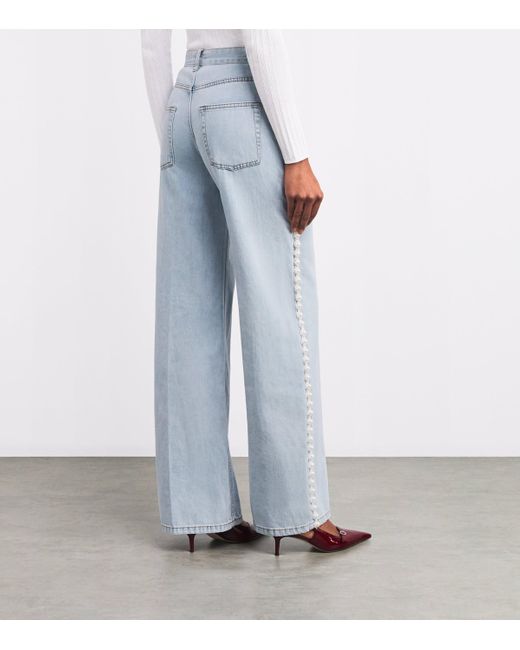 Sandro Blue Embellished Wide-Leg Jeans