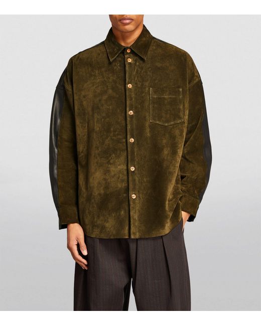 Marni Green Suede-leather Shirt for men
