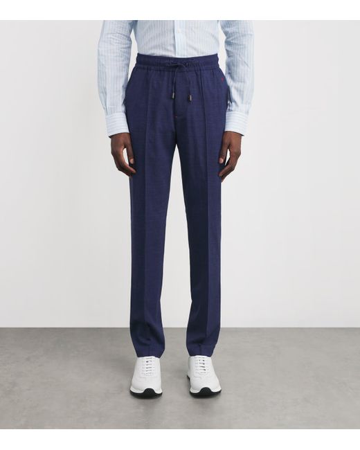 Isaia Blue Drawstring Trousers for men