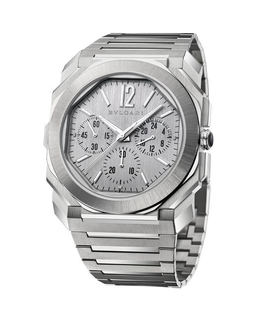 BVLGARI Gray Stainless Steel Octo Finissimo Chronograph Gmt Watch for men