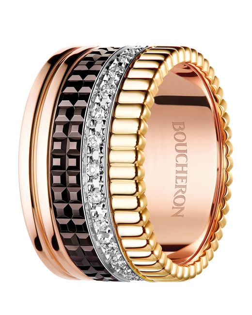 Boucheron Multicolor Large Mixed And Diamond Quatre Classique Ring