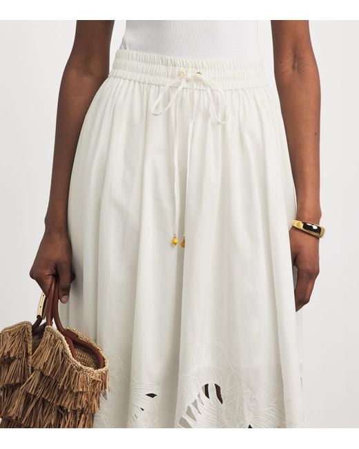 Zimmermann White Cotton Mahon Midi Skirt