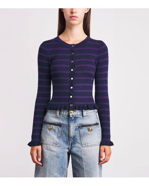 Sandro Blue Knitted Stripe Cardigan