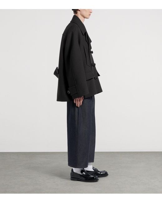 Balenciaga Black Wool Double-Breasted Peacoat for men