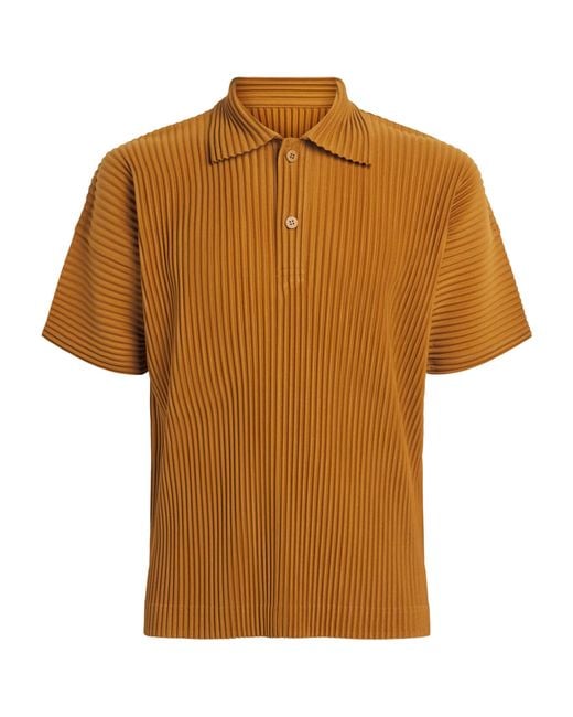 Homme Plissé Issey Miyake Brown Pleated Polo Shirt for men