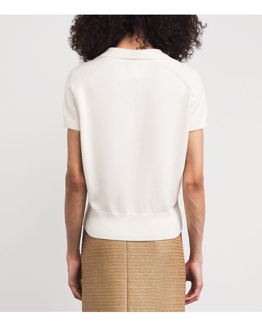 Lafayette 148 New York White Cotton-Silk Open-Collar Polo Shirt