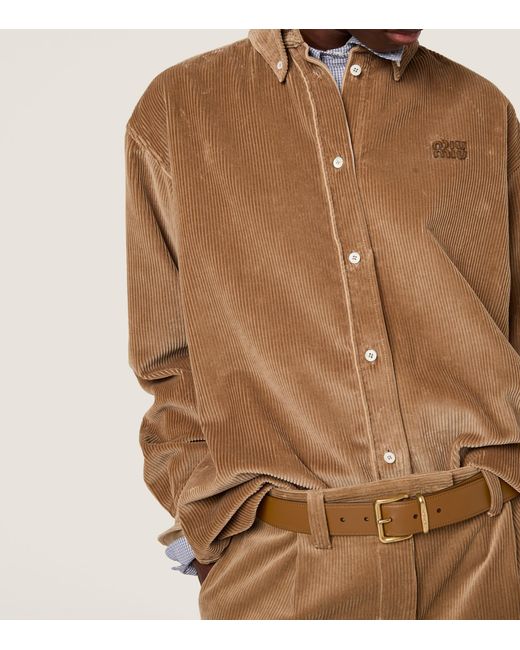 Miu Miu Brown Corduroy Suede-Trim Shirt