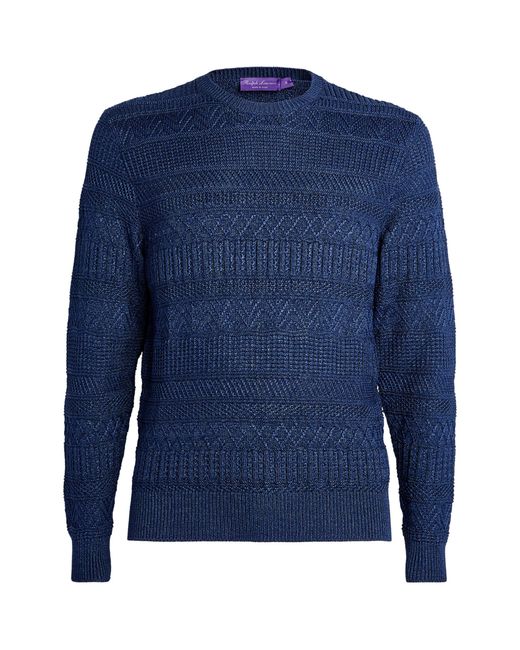 Ralph Lauren Purple Label Blue Silk-cotton Arran Sweater