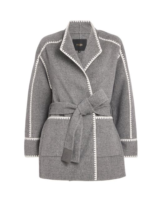 Maje Gray Wool-Blend Wrap Coat