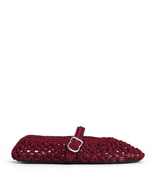 Alaïa Red Satin Crochet Ballet Flats