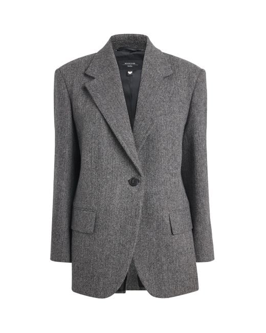 Weekend by Maxmara Gray Virgin Wool Tweed Blazer
