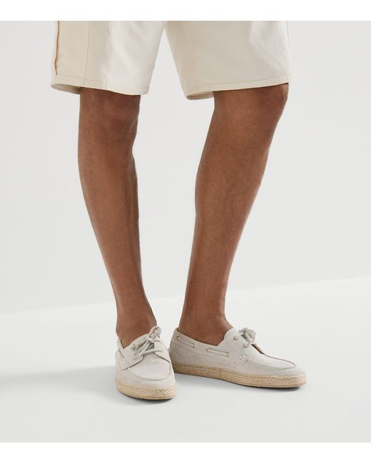 Brunello Cucinelli White Suede Penny Loafer Espadrilles