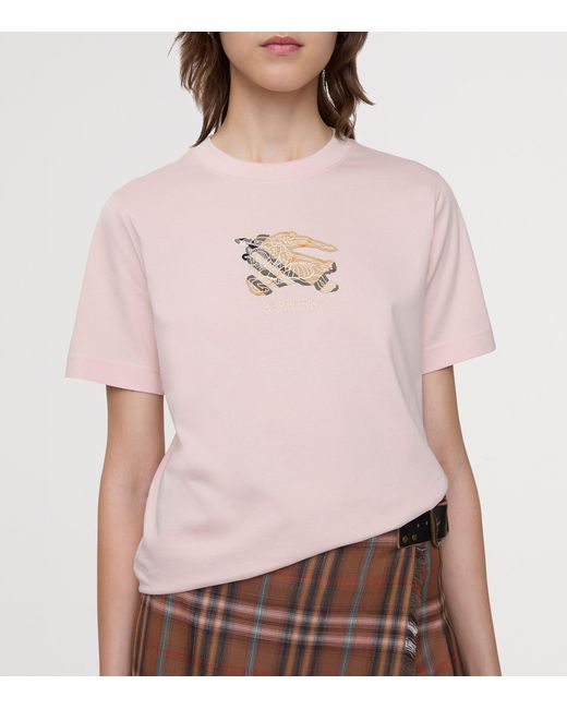 Burberry Pink Cotton Check Ekd T-Shirt