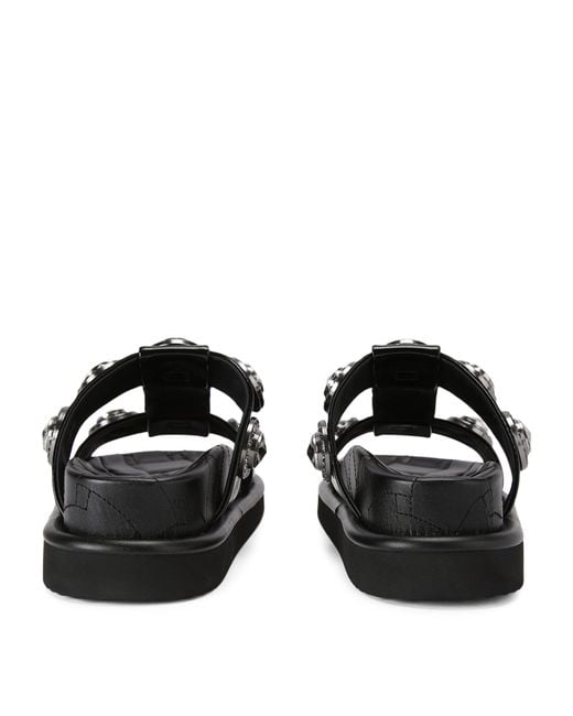 Kurt Geiger Black Leather Orson Crystal Sandals