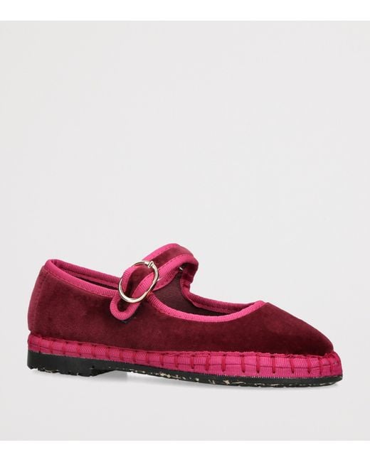 Flabelus Red Velvet Ursula Mary Jane Flats