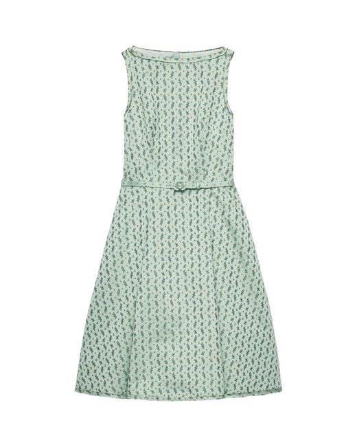 Prada Green Duchess Satin Floral Midi Dress