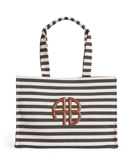 Anine Bing White Stripe Logo Lara Tote Bag