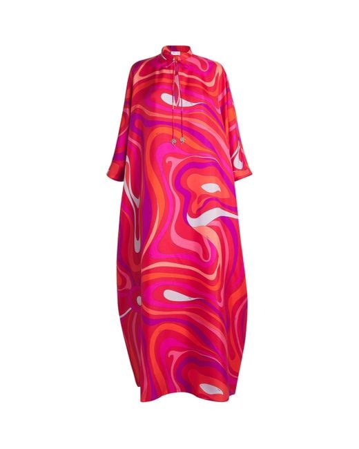 Emilio Pucci Pink Silk Marmo Print Kaftan