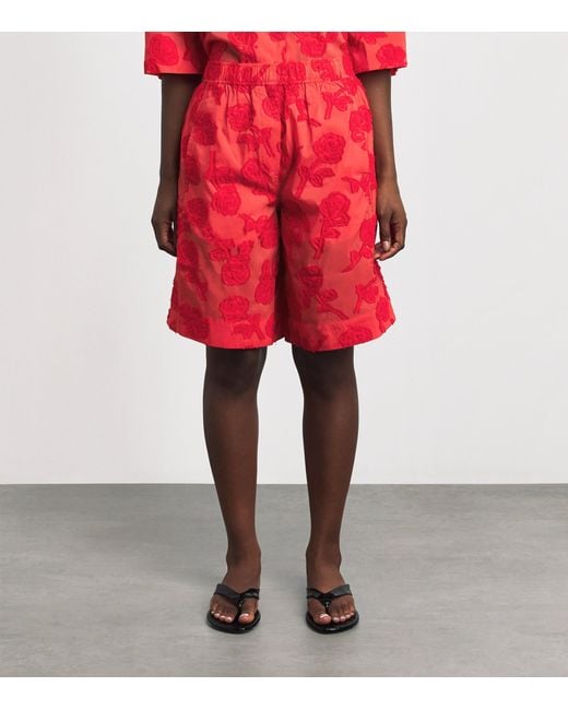 Ganni Red Floral Elasticated Shorts