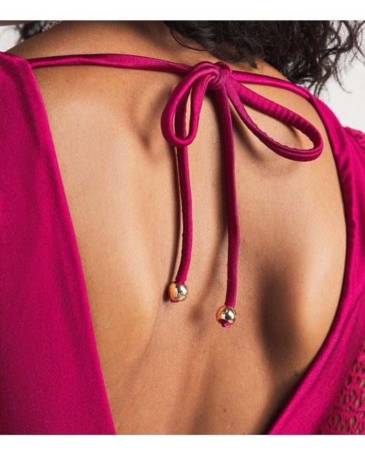 PATBO Pink Crochet-Trim Plunge-Neck Mini Dress